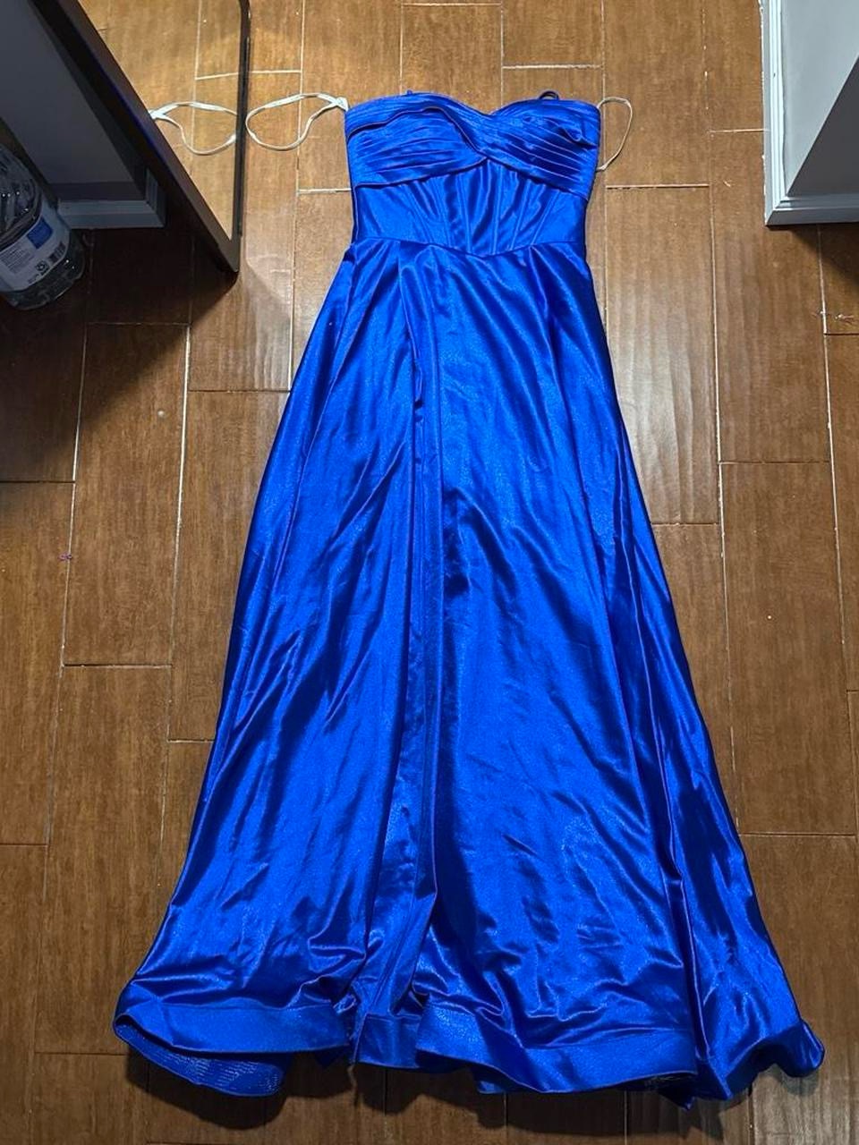 Strapless Cobalt Blue Satin Midi Dress